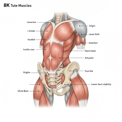 Detailed anatomical illustration of glute muscles supporting the spine and pelvis