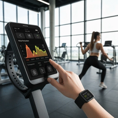 Fitness tracker displaying glute activation data on a screen during a workout